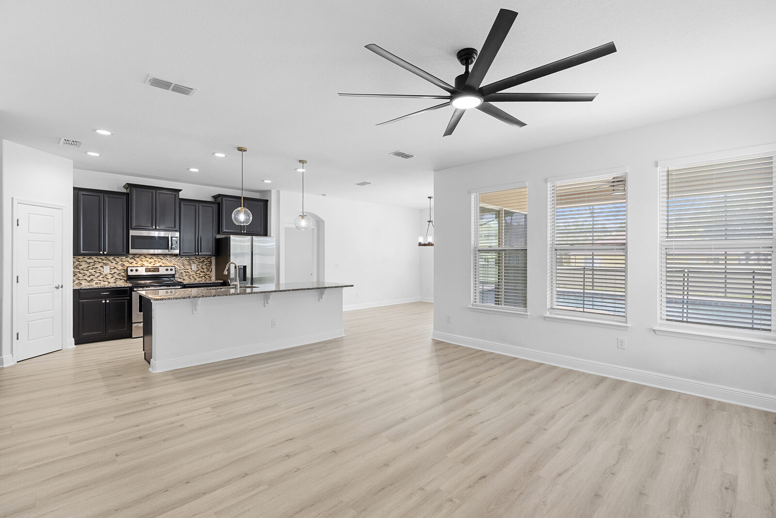 Open-concept kitchen with island seating