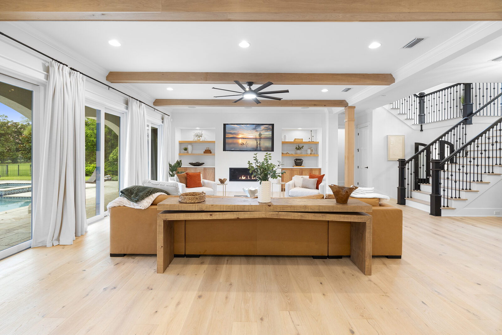 Open-plan living room with natural light